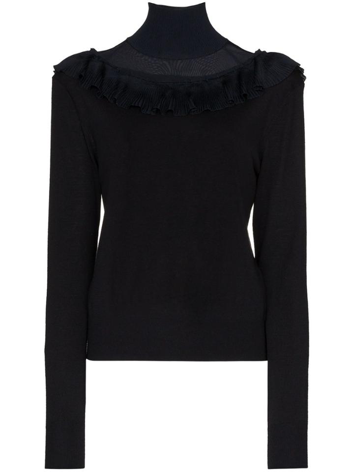 Chloé Mesh Panel Merino Wool Sweater - Blue