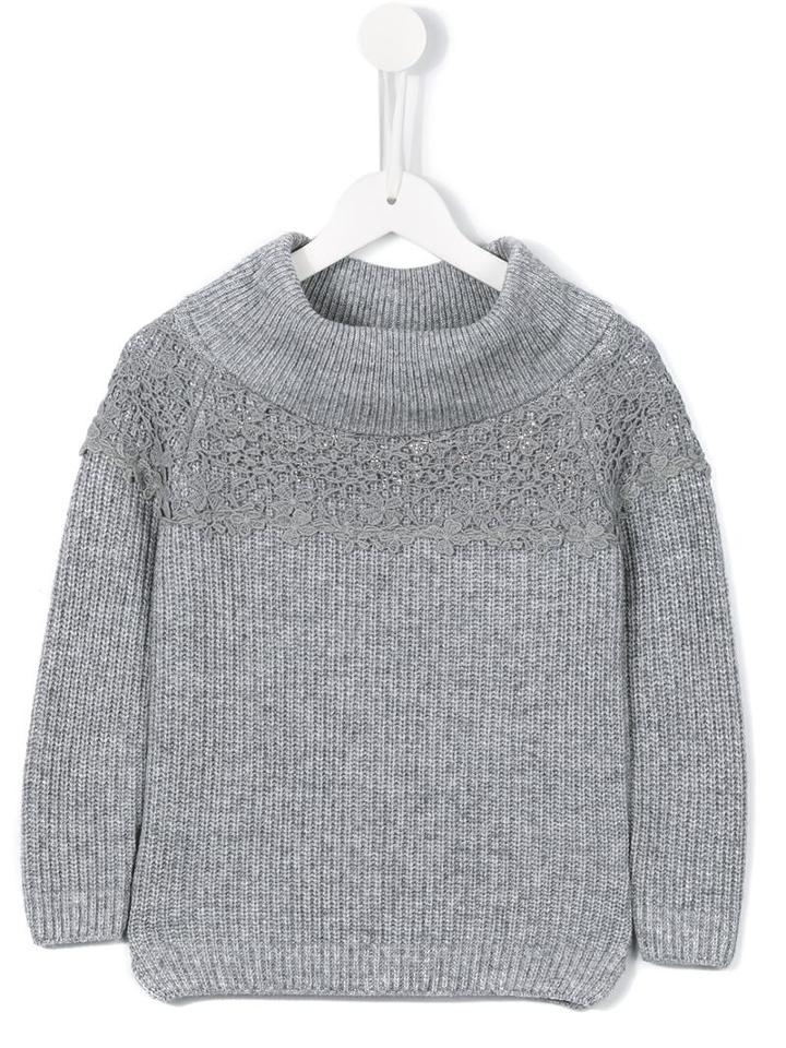 Ermanno Scervino Junior Lace Overlay Jumper, Girl's, Size: 8 Yrs, Grey