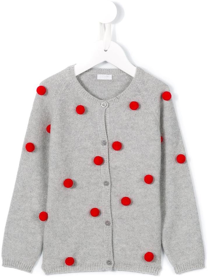 Il Gufo Pompom Cardigan, Girl's, Size: 10 Yrs, Grey