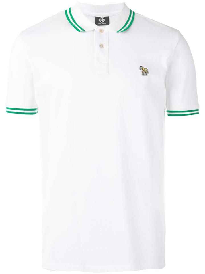 Ps By Paul Smith Slim Fit Polo Shirt With Iconic Branding, Men's, Size: Large, White, Cotton