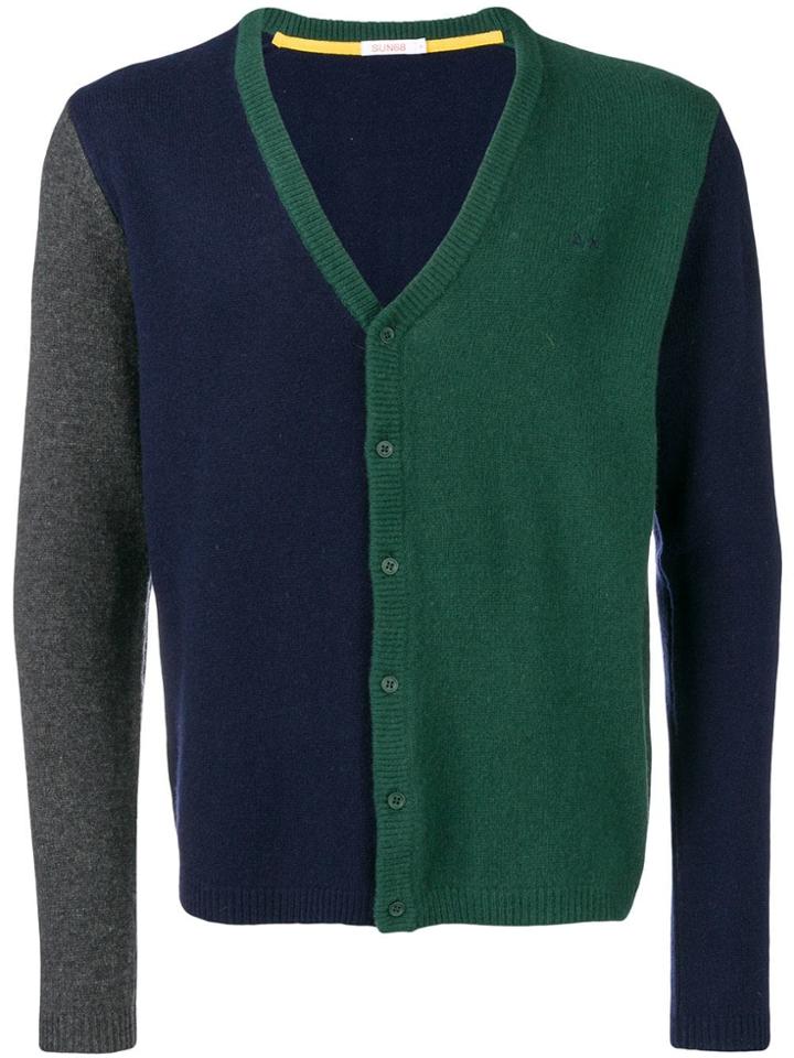 Sun 68 Colour Block Cardigan - Blue