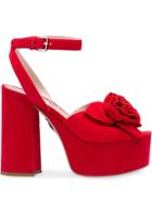 Miu Miu Rose Appliqué Platform Sandals - Red