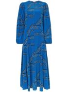 Ganni Printed Longsleeved Dress - Blue