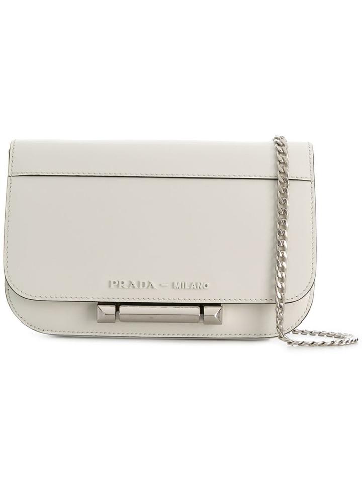 Prada Plaque-embellished Shoulder Bag - White