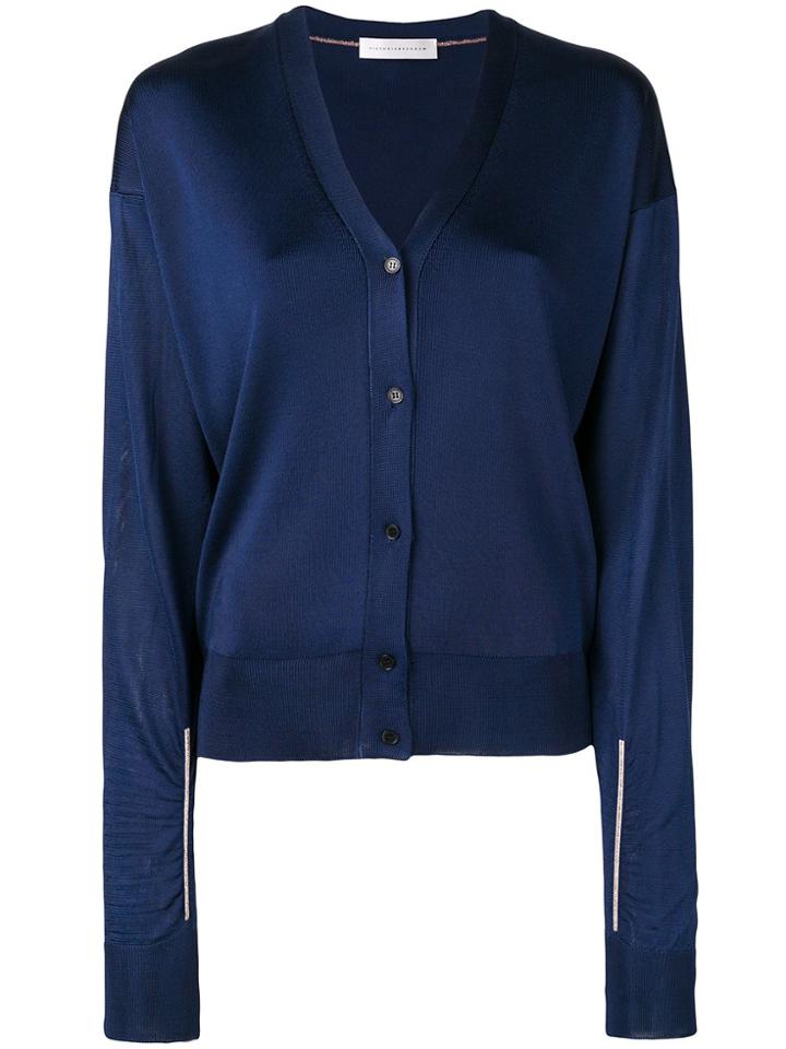 Victoria Beckham Metallic Thread V-neck Cardigan - Blue