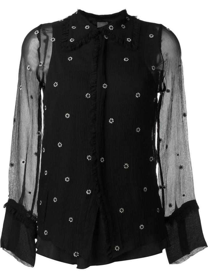Jupe By Jackie Sheer Floral Embroidered Shirt, Women's, Size: 4, Black, Silk