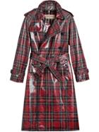 Burberry Patent Tartan Trench Coat - Red