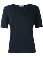 D.exterior Lace Appliqué V-neck T-shirt - Blue