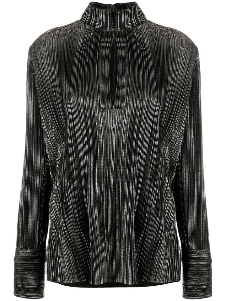 Pierre Balmain Chest Slit High Neck Blouse - Metallic