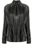 Pierre Balmain Chest Slit High Neck Blouse - Metallic