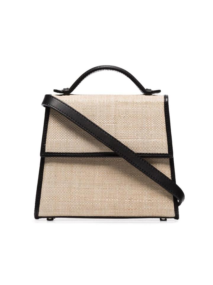 Hunting Season Black And Neutral Top Handle Straw And Leather Bag