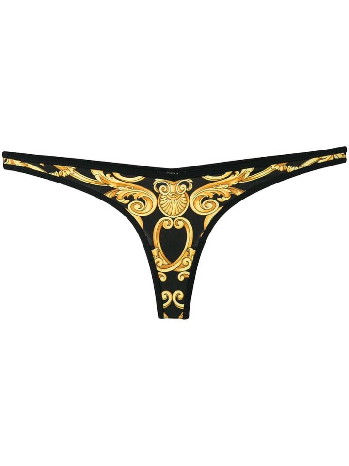 Versace Baroque Print Thong Bikini Bottoms - Black
