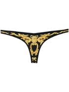 Versace Baroque Print Thong Bikini Bottoms - Black