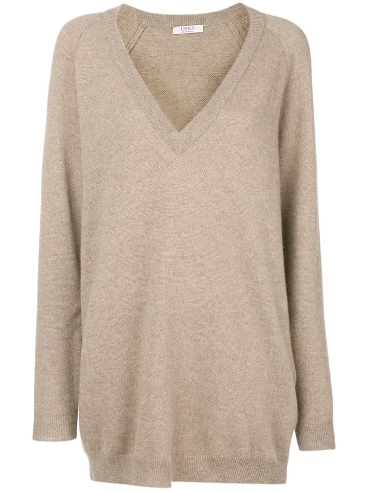 Liska Oversized V-neck Sweater - Nude & Neutrals