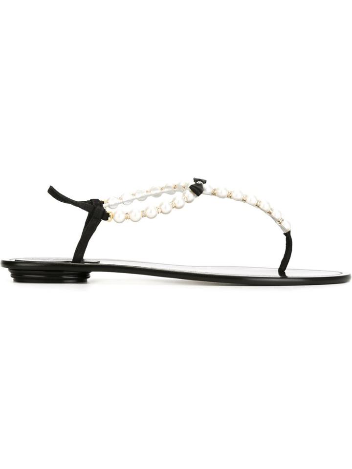 René Caovilla Embellished Thong Sandals - White