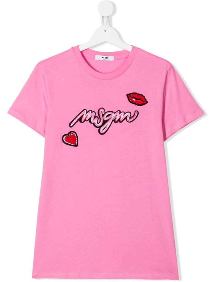 Msgm Kids Teen Patches Logo T-shirt - Pink