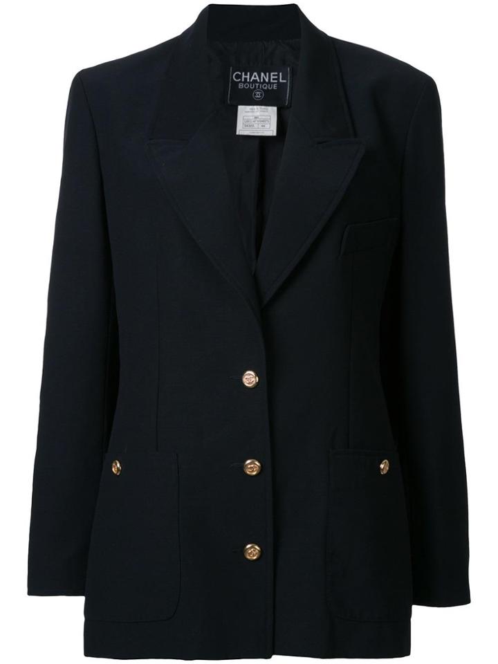 Chanel Vintage Logo Button Blazer - Black