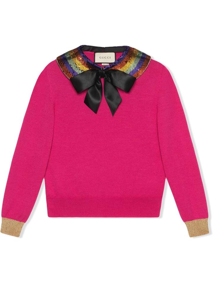 Gucci Cashmere Silk Knit Top With Detachable Collar - Pink