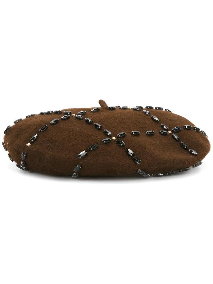 Le Chapeau Embellished Beret, Women's, Brown, Wool/glass
