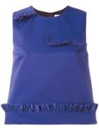 Msgm Ruffle Detail Sleeveless Blouse, Women's, Size: 38, Blue, Cotton/polyamide/polyester