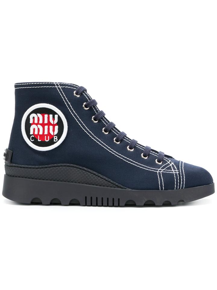 Miu Miu Logo Embroidered Hi-tops - Black