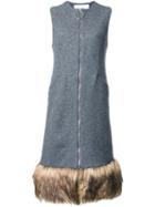 Le Ciel Bleu Fur Trim Dress, Women's, Size: 36, Grey, Wool/nylon