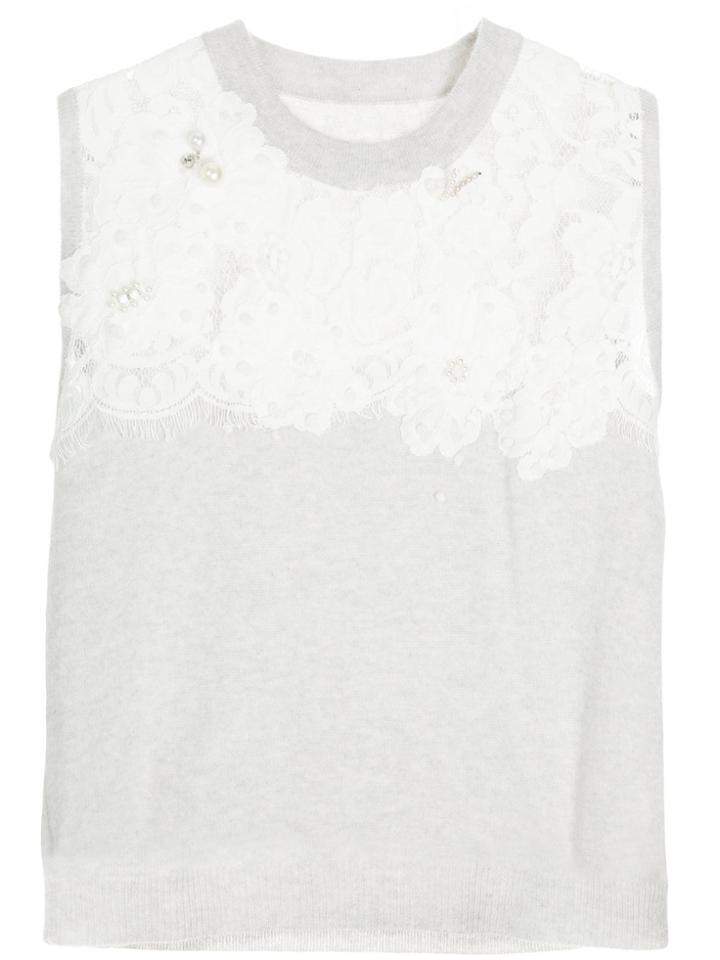 Onefifteen Floral Lace Patch Sweater Vest - Grey