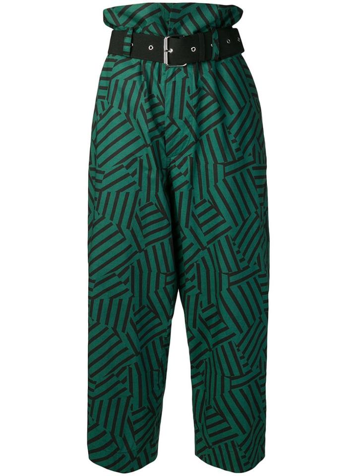 Plan C Geometric Print High Waisted Trousers - Green