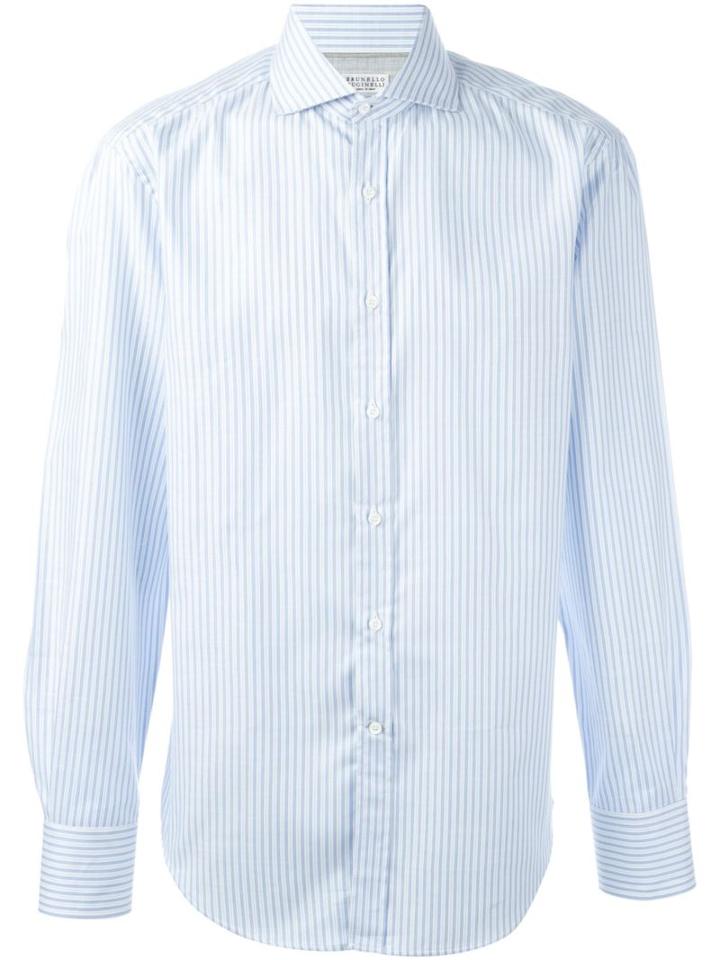 Brunello Cucinelli Striped Shirt, Men's, Size: S, Blue, Cotton