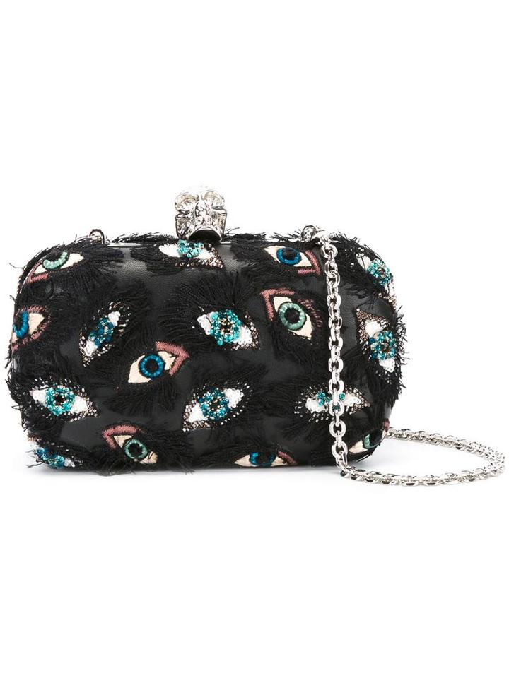 Alexander Mcqueen 'skull' Box Clutch, Women's, Black, Calf Leather/cotton/brass/pvc