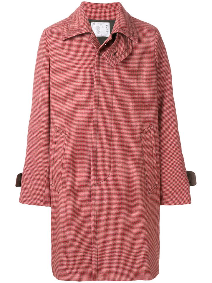 Sacai Oversized Checked Coat - Pink & Purple