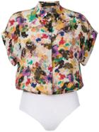 Andrea Marques Printed Shirt Bodysuit - Multicolour