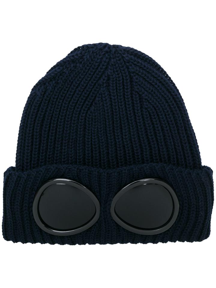 Cp Company Rib Knit Goggle Beanie - Blue