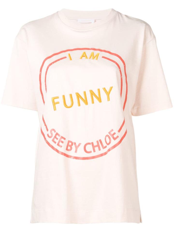 See By Chloé Slogan Embroidered T-shirt - Neutrals