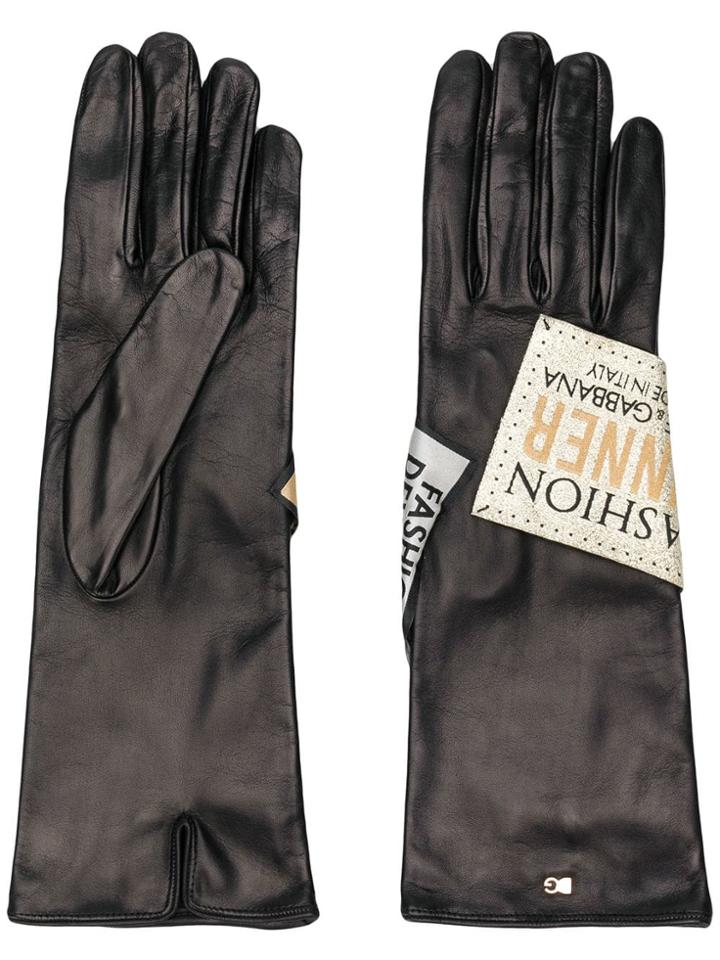 Dolce & Gabbana Logo Patch Long Gloves - Black