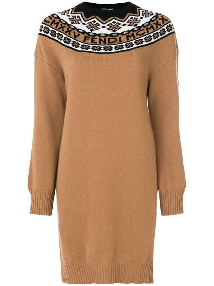 Fendi Nordic Style Knitted Dress - Brown