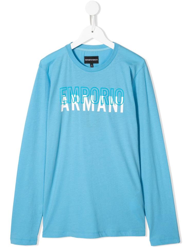Emporio Armani Kids Teen Logo Print Jersey Top - Blue