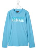 Emporio Armani Kids Teen Logo Print Jersey Top - Blue