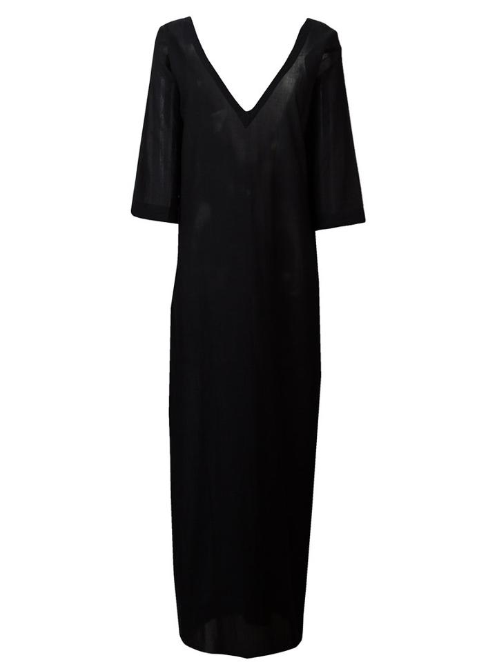 Casa Nata - Long V-neck Dress - Women - Cotton - S, Women's, Black, Cotton