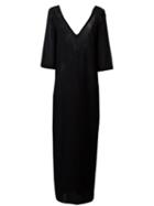 Casa Nata - Long V-neck Dress - Women - Cotton - S, Women's, Black, Cotton