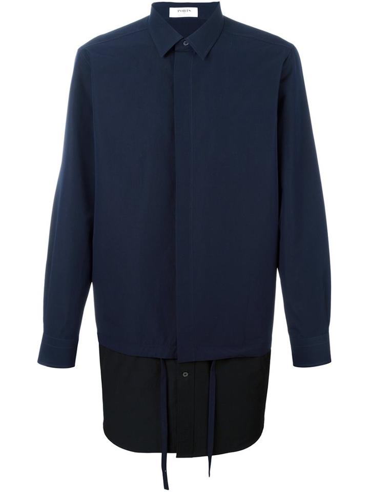 Ports 1961 Layered Long Shirt, Men's, Size: 39, Blue, Cotton/virgin Wool