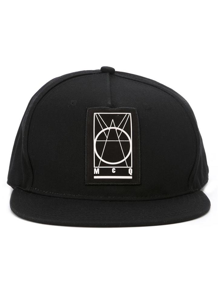 Mcq Alexander Mcqueen Glyph Logo Patch Cap, Adult Unisex, Black, Cotton