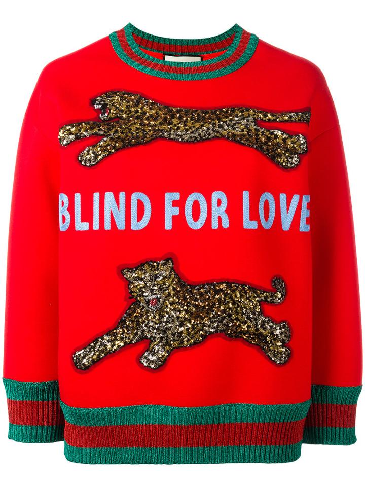 Gucci Blind For Love Embellished Sweatshirt, Women's, Size: Large, Red, Cotton/polyamide/spandex/elastane/plastic