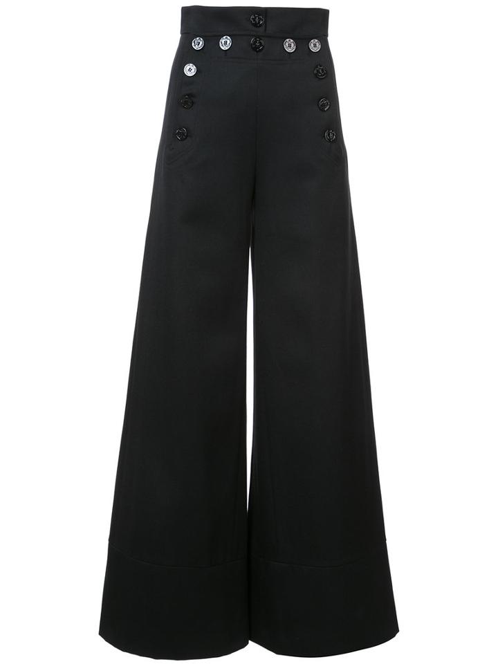Chloé - Flared High Waist Trousers - Women - Cotton/virgin Wool - 38, Black, Cotton/virgin Wool