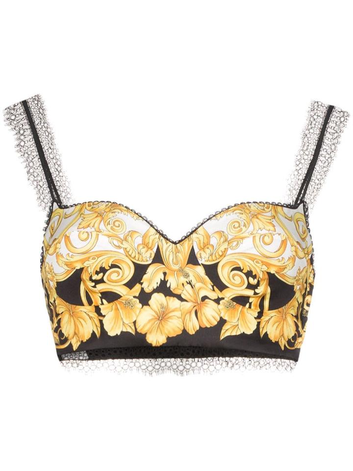 Versace Printed Lace Trim Bra Top - Black