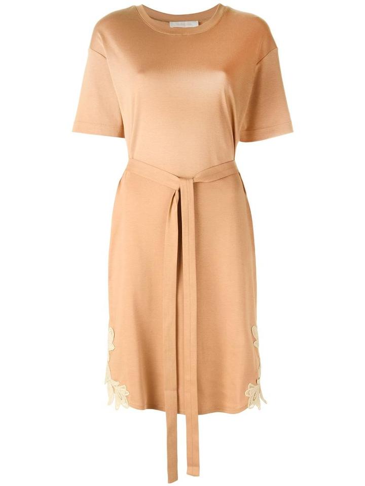 See By Chloé Belted T-shirt Dress, Women's, Size: Small, Nude/neutrals, Cotton