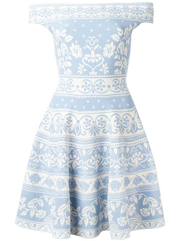 Alexander Mcqueen Floral Jacquard Mini Dress, Women's, Size: Small, Blue, Viscose/polyester/polyamide/spandex/elastane