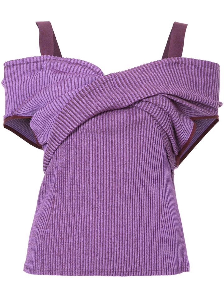 Irene Ribbed Knit Cold Shoulder Top - Pink & Purple