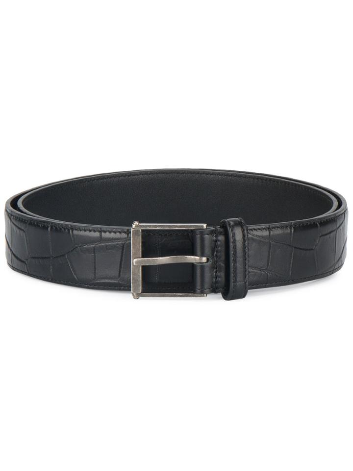 Saint Laurent Monogram Roller Croc Embossed Belt - Black