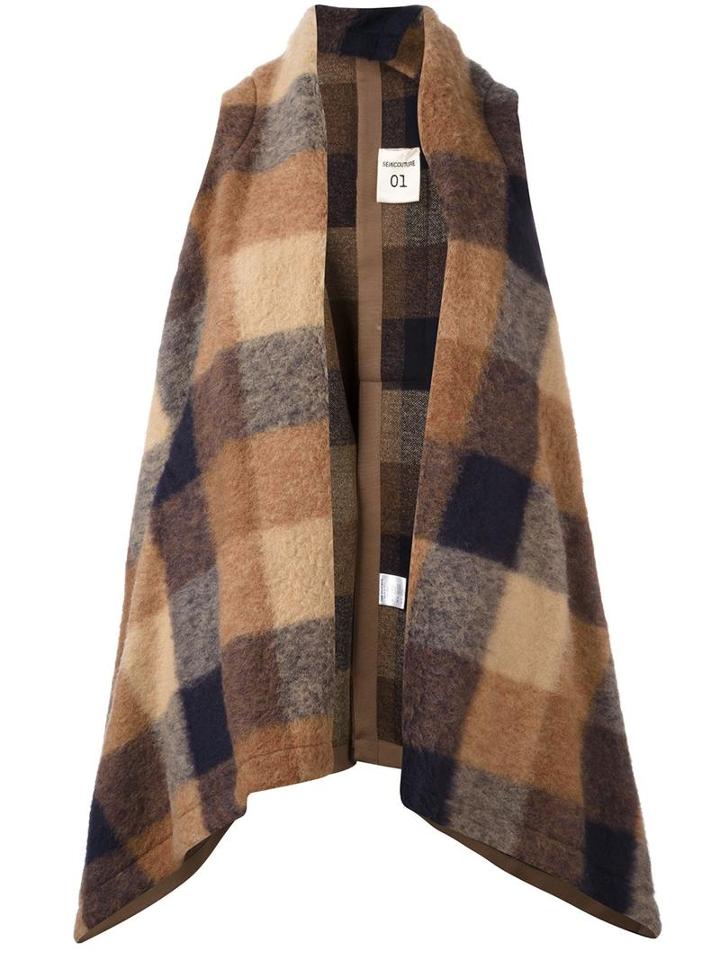 Semicouture Sleeveless Check Poncho, Women's, Size: 42, Acrylic/polyester/virgin Wool